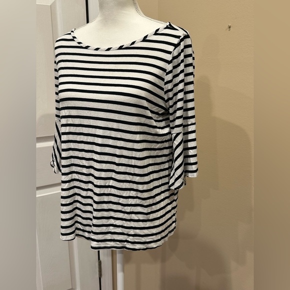 Green Envelope Los Angeles Black White Breton Stripe Bell Sleeve Top Size Large - Picture 4 of 6